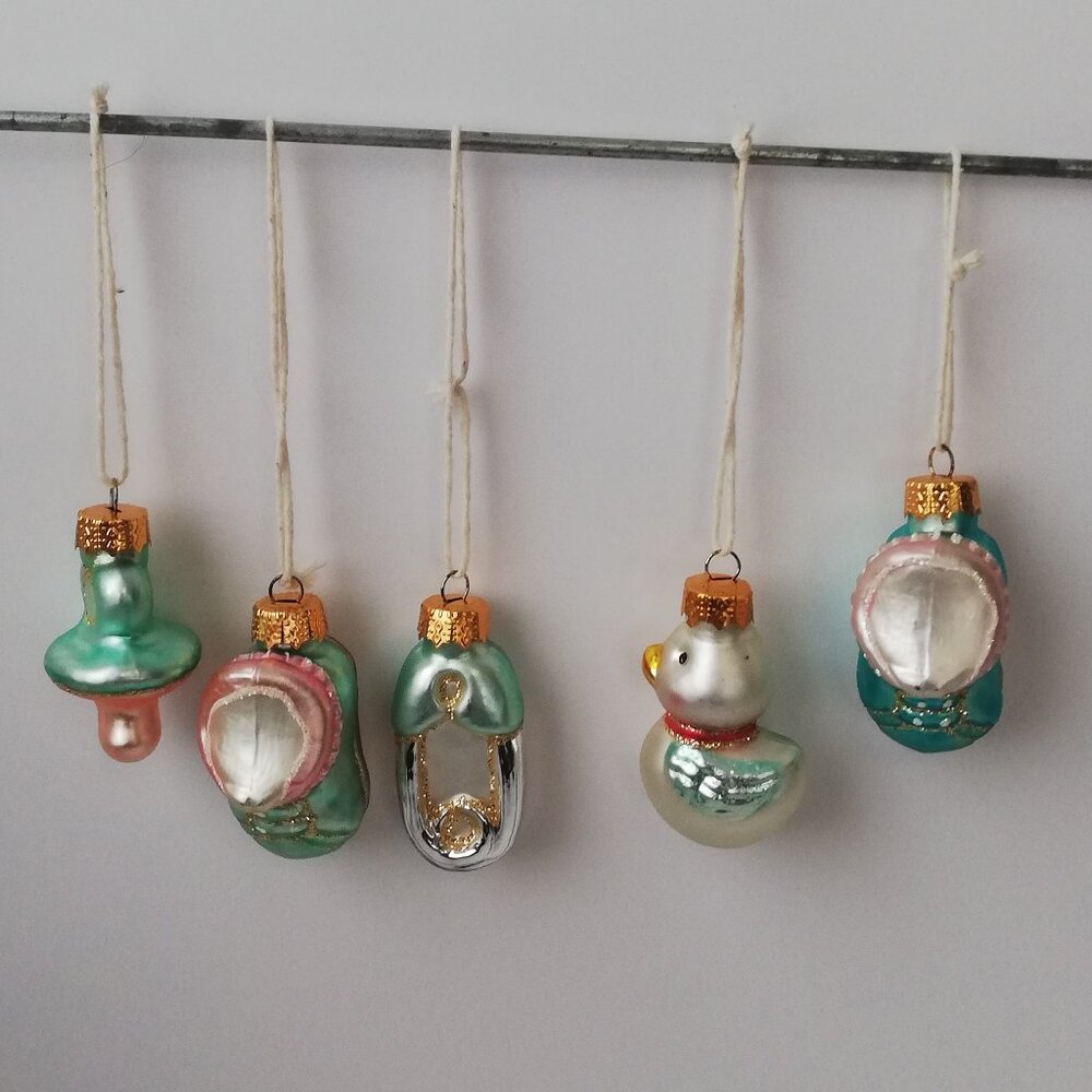 Baby Boy Christmas Glass Ornaments Set of 5